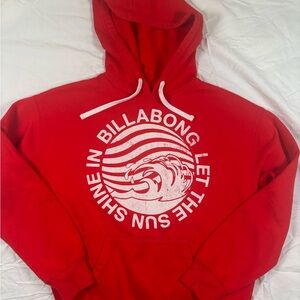 Vintage Billabong Red Hoodie with White Wave Graphic